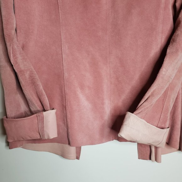 EXPRESS Pink 100% Genuine Leather Suede Shirt Jacket Shacket Size 11/12 M Vtg - Picture 11 of 12